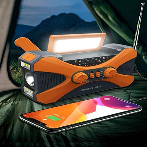 HOTRA Radio Solaire LED Lampe de Poche/Lampe de Lecture AM/FM Radio d'urgence Portable de Kurbelradio avec Récepteur Mondial Rechargeable 10000mAh (Color : Orange)