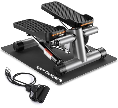 Sportsroyals Stair Stepper for Exercise with Mat, Mini Steppers with Resistance Band, Hydraulic Fitness Stepper Exercise Home Workout Equipment for Full Body Workout, 330lbs Weight Capacity