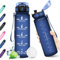 KollyKolla Wasserflasche Kohlensäure Geeignet, Trinkflasche Sport 1 Liter, Trinkflasche mit Zeitmarkierungen, BPA-Frei, Auslaufsicher, für Sport, Kinder, Erwachsener, Büro, Fitness, Yoga, Uni, Gym
