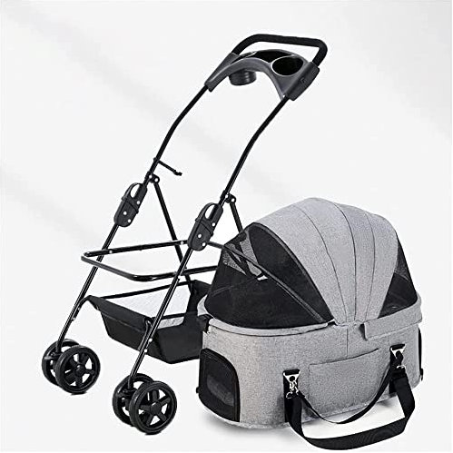 Haustier-Buggys für kleine und mittelgroße Premium-Hunde, Hundebuggy, leicht, abnehmbar, Haustier-Buggy, Kinderwagen, reißverschlussloser Einstieg, Katzenbuggy mit abnehmbarer Tragetasche (blau) (Gr