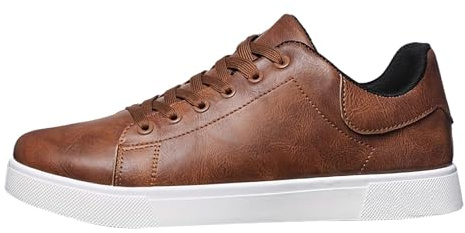 Zapatillas Hombre Cordones Planos Punta Redonda Cuero Zapatos Deportivos Correr Exterior Antideslizante Ligeras Vintage Zapatos De Caminar Cómodas Tendencias Sneakers, marrón, 38 EU
