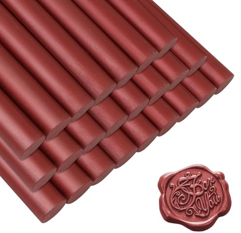 24 Palillos de Cera de Sellado,Barra de Sello de Cera Rojo Vino,para Pistola de Pegamento,Lacre Para Sellos Ideal para Invitaciones de Boda,Sobres de Tarjetas,Envoltura de Regalo