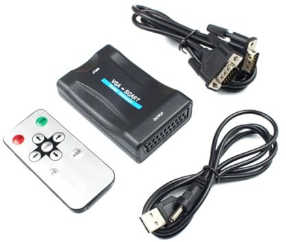 jojofuny Adaptador Vga a Scart Compacto para TV Ntsc PAL, Convertidor De Vídeo Digital Portátil, Conexión Plug and Play para Pantalla Compatible En Salón y Oficina, Ligero y Pequeño, Color Negro