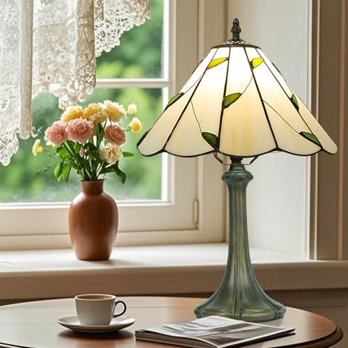Ppbmocw Tiffany Style Lamp,Stained Glass Table Lamp for Living Room,Bedside,Bedroom,Nightstand,12 Inch Small Vintage Lights Included E27 Bulb with Remote Control (Umbrella Shaped White Willow Tree)