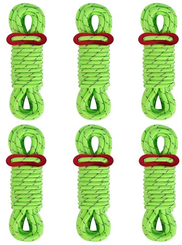 CONBOLA 6 Pack 5 mm Guy Lines Ultralight Tent Cords with Aluminum Adjuster Tensioner Outdoor Camping Guylines Ropes for Tent Tarp, Canopy Shelter, Climbing, Hiking Backpacking Gear