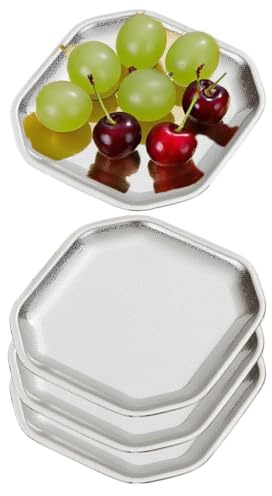 SANQIAHOME 13x13 cm quadrati Piattini da antipasto, in acciaio inox Piccoli piatti,Set di 4, argento,Dessert Piatti per Sushi, Frutta forno/Lavabile in lavastoviglie