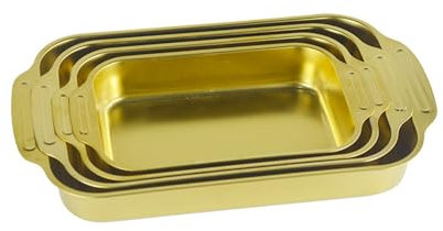 Cookware Set,1PCS Stainless Steel Tray Stainless Steel Roaster/Roasting Pan with Handles Fish Baking Tray(Gold,33 CM)