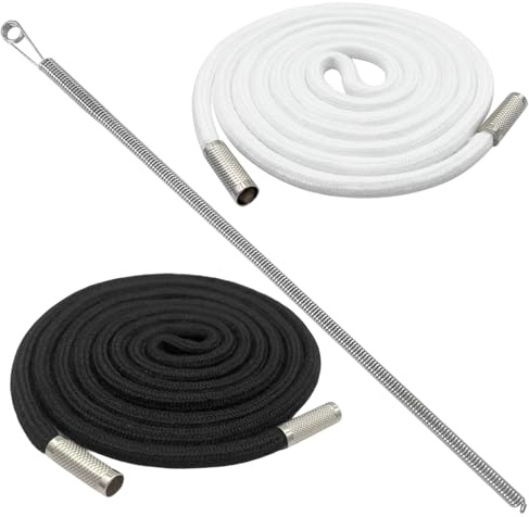 Cordón para sudadera y pantalón de chándal – 140 cm, cordón de algodón con extremos metálicos, cordón de resorte – cinta para sudadera con capucha, cordón para pantalón (2 unidades, negro + blanco)