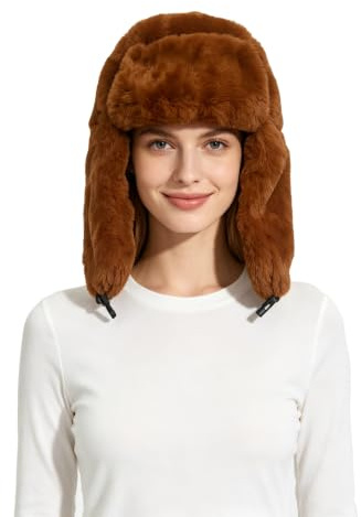 Lina & Lily Cappello Aviatore Trapper Donna Uomo Invernale in Pelliccia Sintetica (Marrone Chiaro)