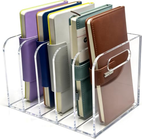 AIDIMOO Soporte acrílico para archivos, 5 compartimentos verticales, organizador de documentos de escritorio, carpeta transparente para oficina, documentos, aula, para el hogar, tableta, revistas