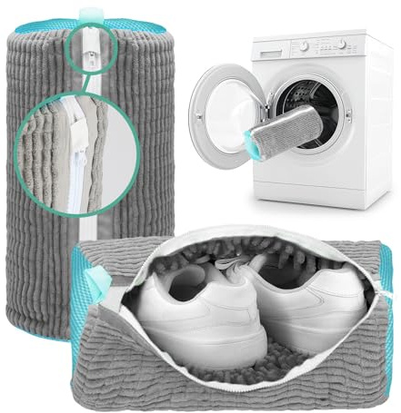 2 Bolsas para Lavar Zapatos para Lavadora - Bolsa de Lavado de Zapatos Ajustable 360°- con Cremallera - Para zapatillas de deporte y de tenis (Gris)