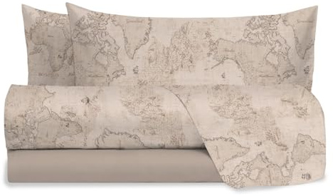 hermet Set Lenzuola Letto Matrimoniale In 100% Cotone Fantasia, Completo Letto 2 Piazze, Lenzuolo da Sopra + Lenzuolo con Angoli +2 Federe, Flavia Tortora