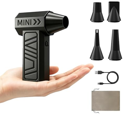 Mini Blower Battery, Hand Blower, 105000RPM 4-Stage Blower Small, Compressed Air Duster with LED Light, Electric Dust Blower with Quick Charge, Wireless for Grill, PC, Keyboard, Car & Sofa