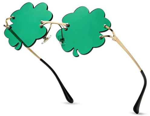 Brateuanoii Lunettes De Fête De La Saint Patrick, Lunettes De Soleil Fantaisie Trèfle, Lunettes Trèfle à Quatre Feuilles Saint Patrick Accessoire Pour Femmes Hommes Enfants Adultes(Vert Foncé)