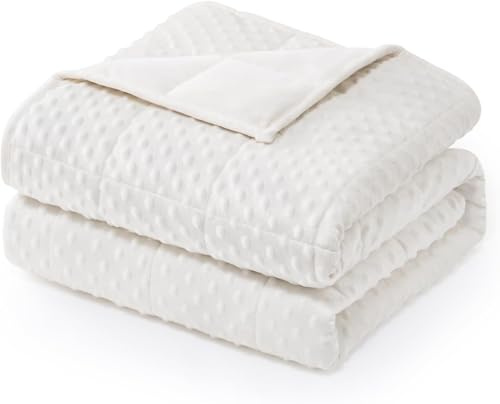 Sivio Minky Dot viktad filt för vuxna Queen Size 7 kg, mjuk tung filt för stress och sömn, andningsbar 4 årstider med glaspärlor, vit 150 x 200 cm