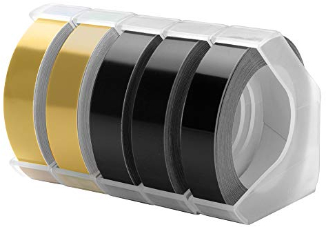 Kompatibel mit Dymo Omega Prägeband, 3D Omega Prägegerät Etikettenband 9mm Kunststoff Vinyl Prägeetiketten, Kompatibel mit dymo Omega Prägegerät Etikettenband, 5 Rollen