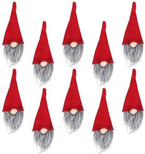 10 Stücke Weihnachten Flaschen Deko, Weinflasche Abdeckung, Gesichtslose Weihnachtsmann Weinflasche Hut, Weihnachten Flaschenüberzug Deko Topper für Tischdeko, Rot