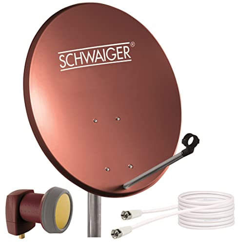 SCHWAIGER 9741 Système satellite avec antenne satellite LNB simple 10 m Antenne satellite numérique en aluminium Rouge brique 55 x 62 cm