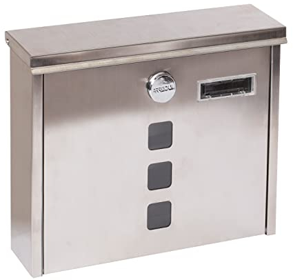ARREGUI Chance E7107 Buzón Exterior de Acero Inoxidable, Tamaño M (DIN A4), Buzón de Correo con Cerradura Tapada y Tarjetero, Buzón de Pared Mediano, Anticorrosivo, Fácil de Instalar, INOX