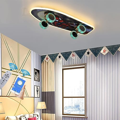 Lanekd LED Ceiling Lights Skateboard Lamp Children's Room Bedroom Decor Ceiling Lamp Modern Dimmable with Remote Control APP Control RGB Kids Girls Boys Lamps Children Youth Room Hanging Light (A03)