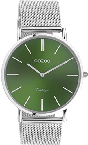 Oozoo Vintage Armbanduhr mit Edelstahl Milanaiseband 40 MM Grün/Silberfarben C10871