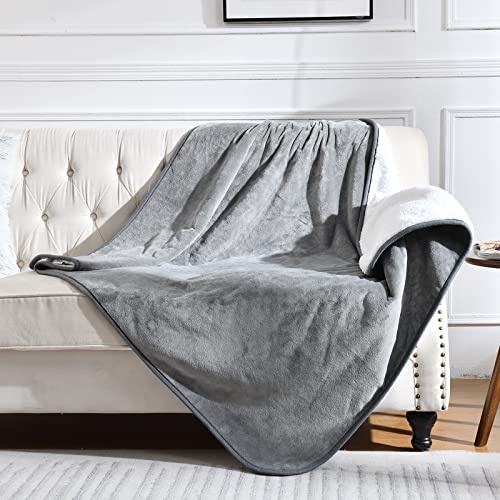 Yaning Waterproof Blanket for Bed Couch Sofa, Soft Liquid Pee Proof Pet Blanket for Dog Puppy Cat, Reversible Sherpa Fleece Furniture Protector (Grey, 50x60 inches)