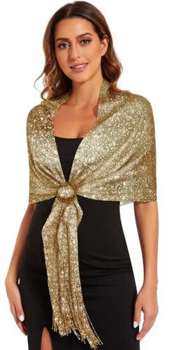 KUNINDOME Sparkling Metallic Shawls and Wraps with Buckle,for Evening Party Wedding Bride Bridesmaid, Gold