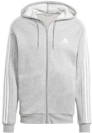 adidas Herren Essentials Fleece 3-Stripes Full-Zip Hoodie, Light Grey, M