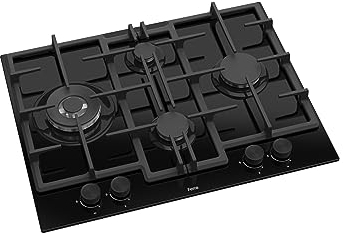Ferre ED075W - 65cm Built-in Gas Hob - 4 Burners - Cast Iron Pan Supports - Black Glass Body