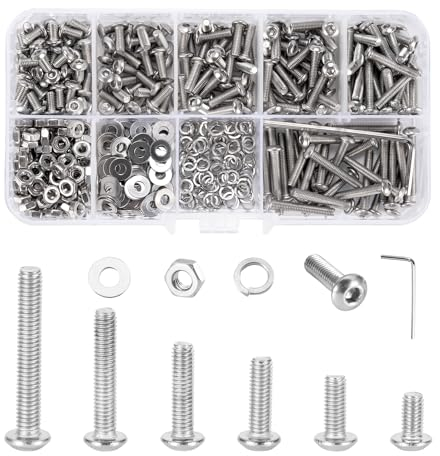 500 Stück M3 Schrauben und Muttern set, Sechskantschrauben Edelstahl M3x6 M3x8 M3x10 M3x12 M3x16 M3x20 mit Sechskantschlüssel