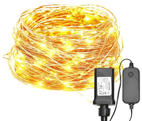 ALED LIGHT Ghirlanda luminosa 32 m, 320 LED, 8 modalità, Stringa Impermeabile Esterno Interno Filo di Rame per feste in giardino, casa, Natale, Campeggio, Balcone(bianco caldo)