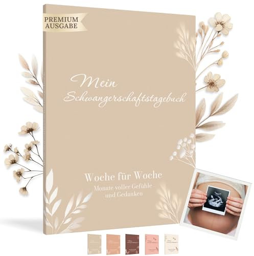 HuBorns - Schwangerschaftstagebuch um Jeden Moment Woche für Woche Festzuhalten mit Platz für Fotos und Ultraschall, Schwangerschaftsbuch zum Ausfüllen und Festhalten (Nude, Deutsch)