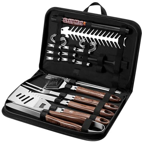 Nuovoware Ensemble d'Ustensiles de Barbecue, 38PCS Accessoires de Barbecue en Acier Inoxydable avec Pince, Spatule, Kit d'Accessoires de Grill, Outil de Barbecue avec Sac pour Camping, Jardin, Marron
