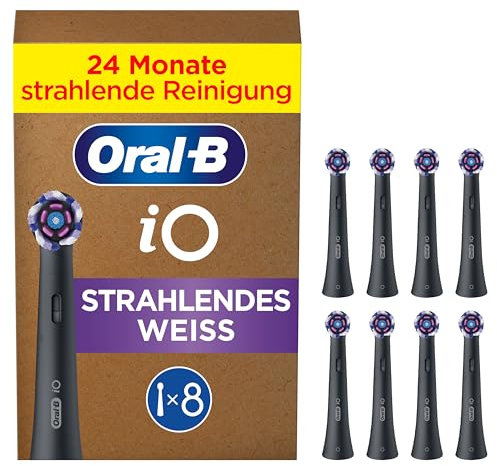 Oral-B iO Strahlendes Weiss, Original Aufsteckbürsten für elektrische Oral-B iO Zahnbürsten, Zahnaufhellung, Schwarz, 8 Stück