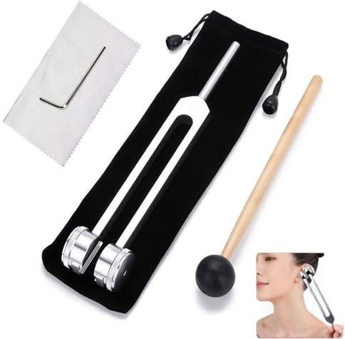 GIUSOBG Diapason 128hz Thérapeutique Diapason thérapeutique en aluminium de 128 Hz avec marteau en silicone, kit de réparation et chiffon de nettoyage instrument pour la, la thérapie sonore, le corps,