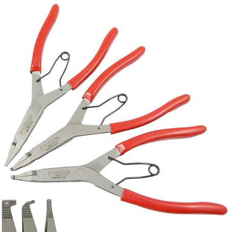 Wilde Lock Ring Plier Set 3pc Straight Right Angle and Thin Bent Curved 9 Length Made In USA G409.NP, G408.NP, and G407.NP Pliers
