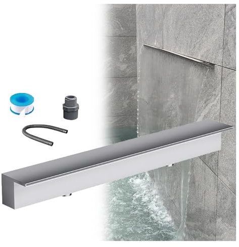 cascada piscina Aliviadero de cascada empotrado en la pared, acero inoxidable, para patio delantero, estanque de peces y spa, decoración exterior, kit de salida de agua tipo cascada(Outlet 90cm(35.4in