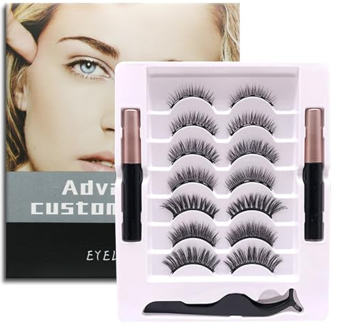 Magnetische Wimpern 7 Paar Set, Klebstofffreie Wasserfest Und Wiederverwendbar Magnet Wimpern Natürlicher Look Mit Schwarz Eyeliner, Dicke Und Schwung Künstliche Fake Lashes, Festliche Geschenkauswahl