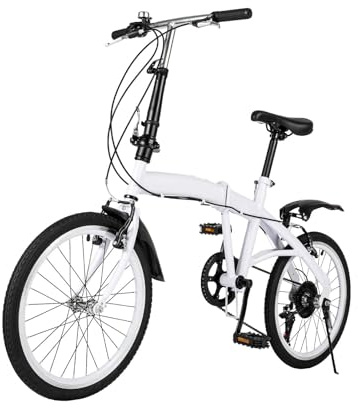 MccoMMon Vélo pliant de 20 pouces pour adultes, vélo de camping, vélo de ville, 6 vitesses réglables, pour homme et femme, vélo de plein air, blanc