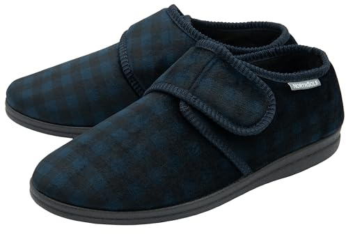 NorthSole Mens Slippers Easy Close Hook & Loop Adjustable - Navy - UK 10