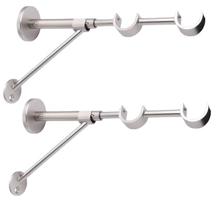 2 Supports De Tringle À Rideaux Double – Fixation Mural avec Jambe de Force – Design Moderne – Saillie 190 à 275 mm - Métal Robuste – Diamètre 28 mm – Gris