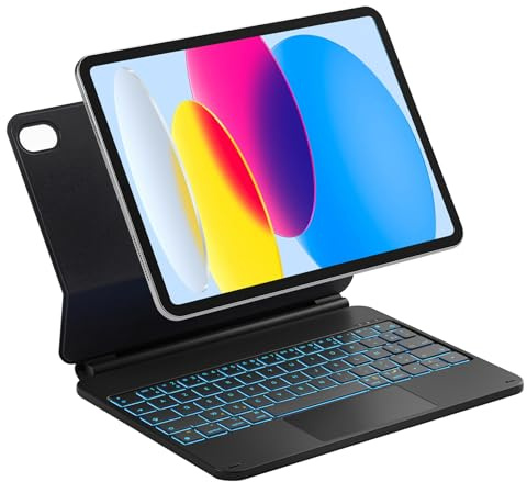 Inateck Housse Clavier magnétique pour iPad 10e génération 10,9 pouces/11e génération 2025 A16 11 Pouces : Support Flottant, rétroéclairage 7 Couleurs et trackpad, KB09119-10