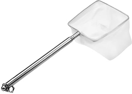 Mini Épuisette Aquarium,8CM Mailles Fines Carrées Souples avec Manche Extensible en Acier Inoxydable pour Aquariums et Petits Bassins(Longueur Maximale Jusqu'à 40 cm)
