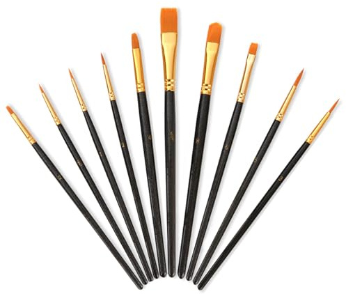 10Pcs Paint Brushes, Professional Painting Brushes Set Nylon Hair Artist Paint Brushes for Oil, Acrylic, Rock, Face & Body Painting & Crafts-Black