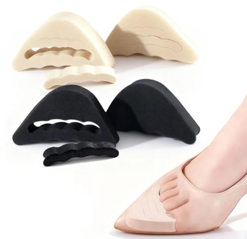 2 Pairs Adjustable Shoe Toe Inserts, Soft Cushion Shoe Filler Inserts for Women and Men, Anti-Slip Toe Cushions Prevent Heel Slipping and Improve Shoe for Daily Walking and Work (Black & Khaki)
