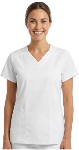 B-well ANGELICA Casaca de enfermería para mujer, túnica médica con cuello en V, bolsillos funcionales, transpirable y fácil de limpiar, ropa de trabajo para clínica y práctica