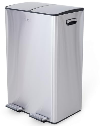 Bayt Papperskorg – papperskorg 60 liter (2 x 30) – papperskorg på 60 liter – pedalhink – avfallsavdelare – papperskorg 2 fack – papperskorg – papperskorg – rostfritt stål – silver