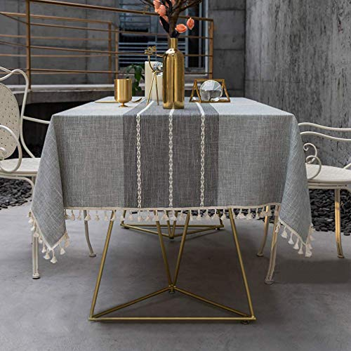 Pahajim Einfache Moderne Streifen Tischdecke Quaste Tischdecke Baumwolle Leinen Elegante Tischdecke waschbare Küchentischabdeckung für Speisetisch (Grau Streifen,Rechteckig/Oval,140x180cm)