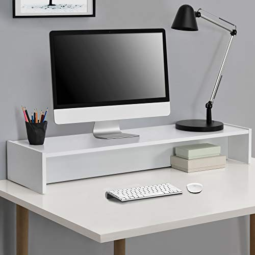 [en.casa] Supporto per Monitor da Scrivania Rialzo per PC Portatile TV Base per Schermo da Tavolo 100 x 27 x 15 cm per Ufficio Studio - Bianco
