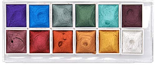 Urstory1 Juego de pintura de acuarela, 12 colores, kit profesional de acuarela, material metálico con purpurina para artistas